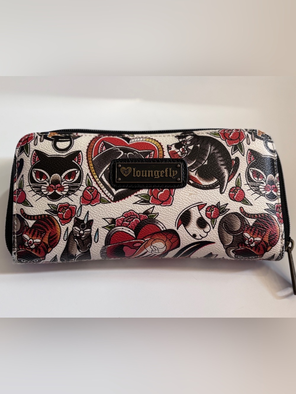 Rare Retired Loungefly x Iris Lys Tattoo Cat Flash Print Zip Around Wallet - Picture 8 of 8